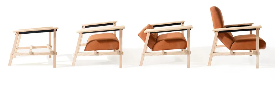 Four versions of the 100.BUT chair in a row