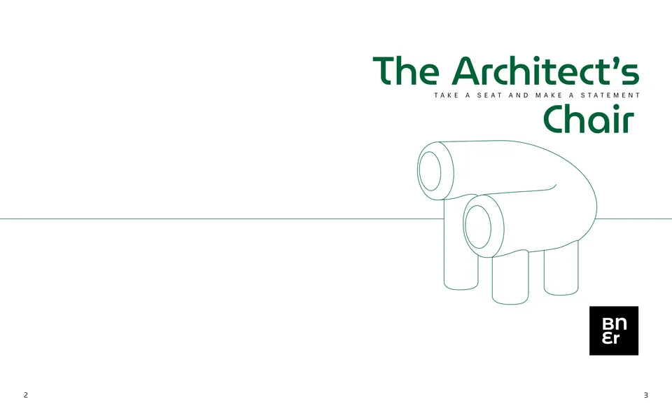 The title pages, a line drawing of the Umi Armchair in green