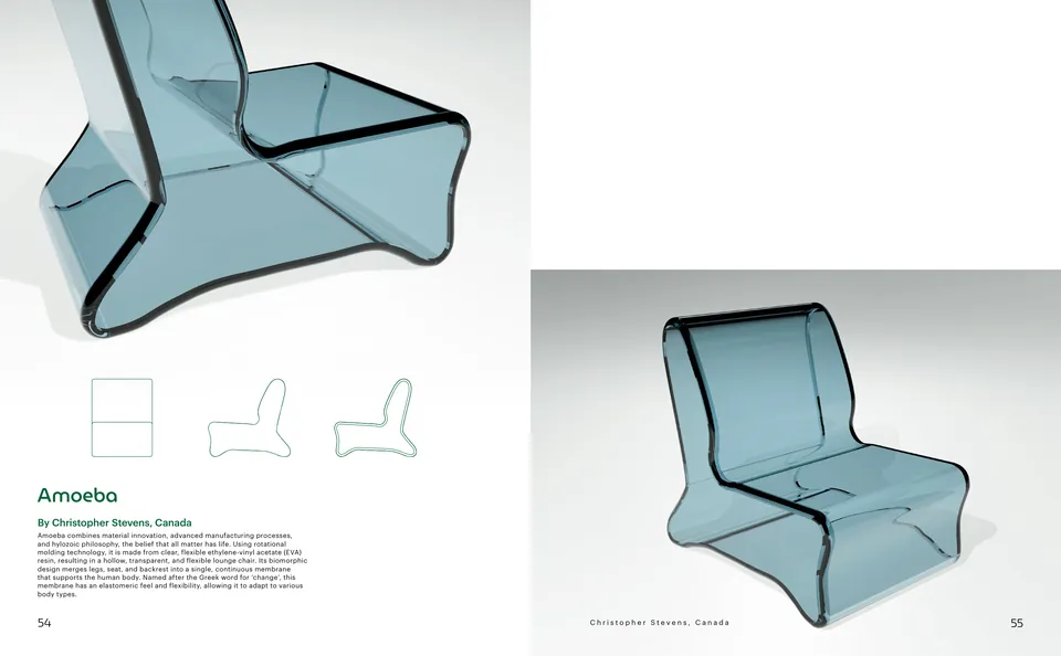 Spread with Amoeba, a transparent blue lounge chair