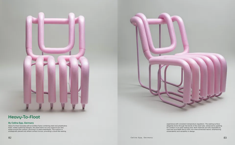 Spread with Heavy-To-Float, a pink steel tube chair