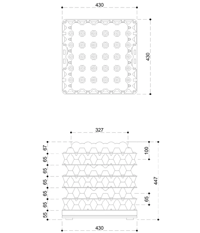 Measured drawing of the ALM seat in plan and elevation