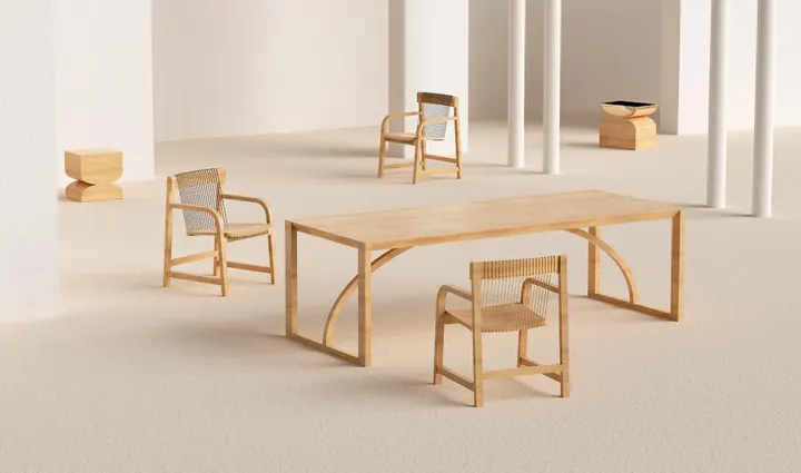 PONTUM chairs and a table in pale ash in a white room