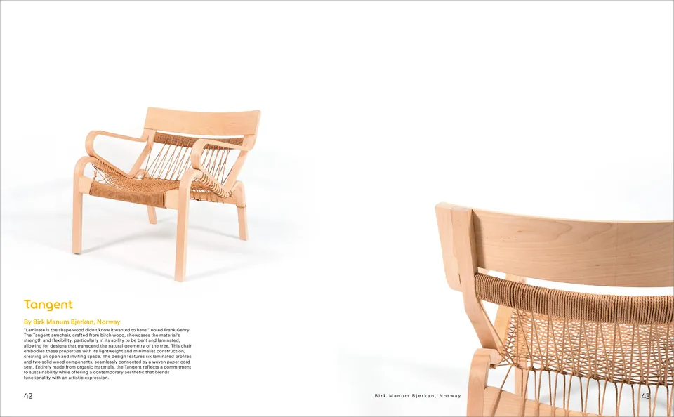 Spread with the Tangent armchair in bent birch and woven paper cord