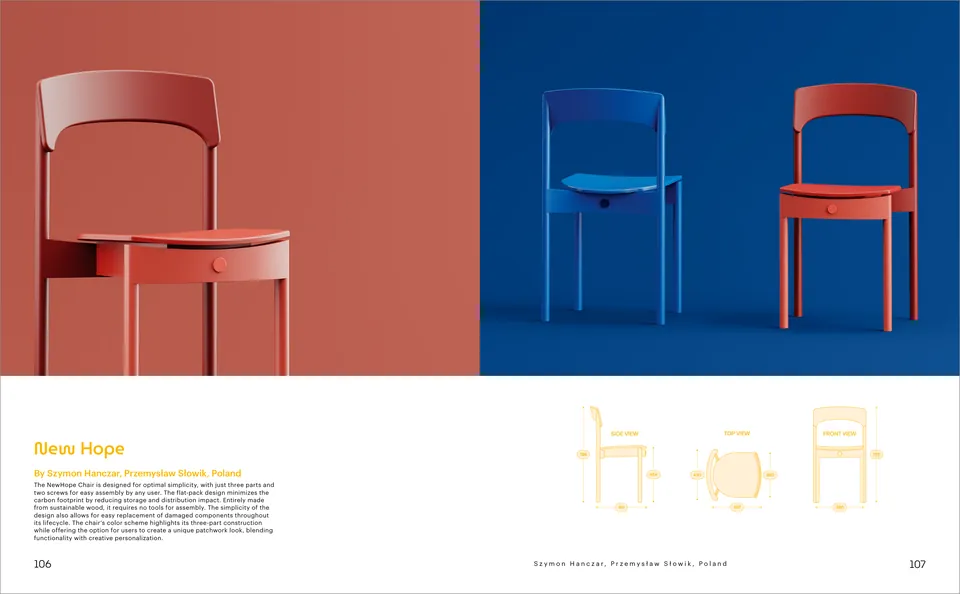 Spread with New Hope chairs in red and blue