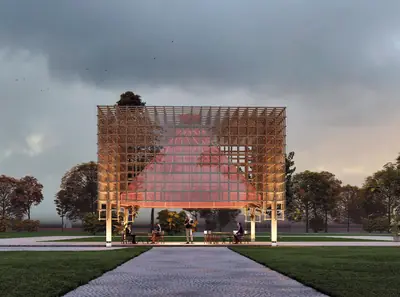 Şenber Wooden Tent, par Bokeikhan Kamza et Bexultan Duisengaliyev