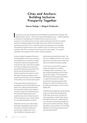 The first page of Cities and Anchors: Building Inclusive Prosperity Together, by Steven Pedigo and Abigail Sindzinski